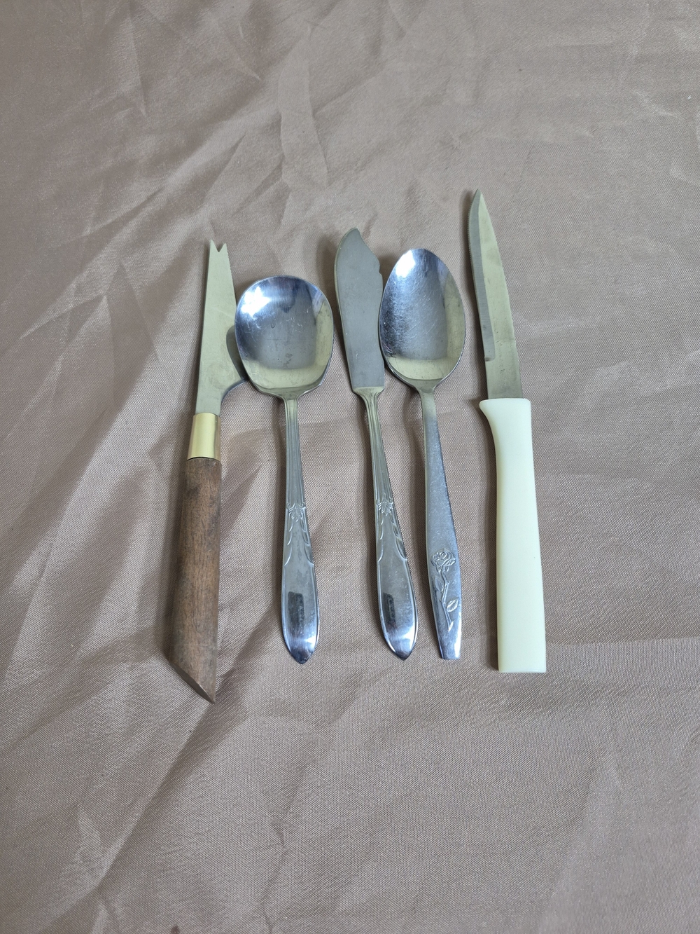 Vintage Cream Tenite Steak Knife & Assorted Japanese Cutlery Flatware Lot